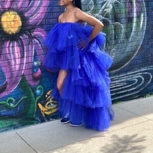 Vibrant Blue Layered Tulle Gown